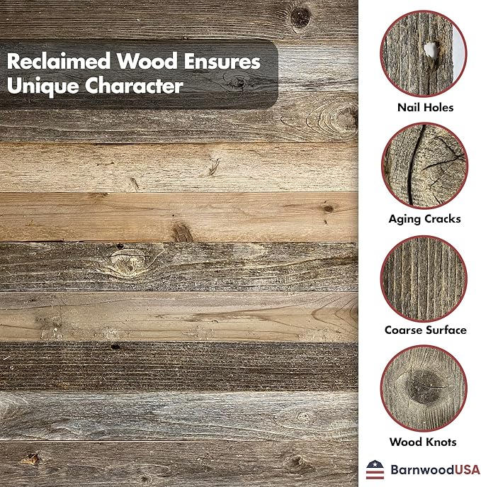 BARNWOODUSA Rustic Farmhouse Reclaimed Barn Wood Bundle 12 inch Wood Plank Wall Panels Remodeling DIY Repurposed Decoration Shiplap White Wash Pack of 6 Planks