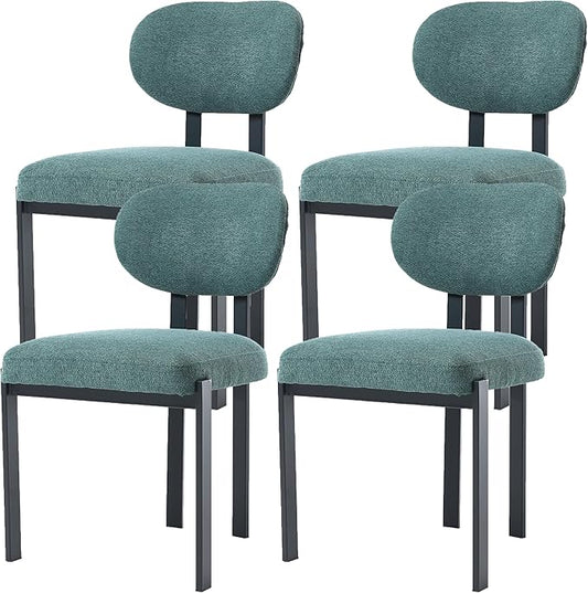 Set of 4 Modern Boucle Dining Chairs, Mid-Century Upholstered Chairs with Black Metal Legs, Ideal for Dining Room, Kitchen Island, Living Room, Bedroom, Home Office, Antique Green