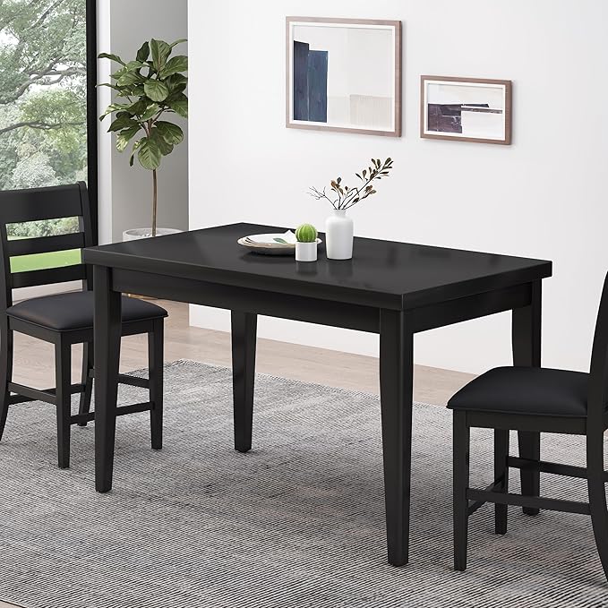 Wood Counter Height Dining Table in Antique Black Finish, Modern Farmhouse Style Kitchen Island Table for Small Spaces, 36 Inch Height Countertop Table with Sturdy Wood Construction
