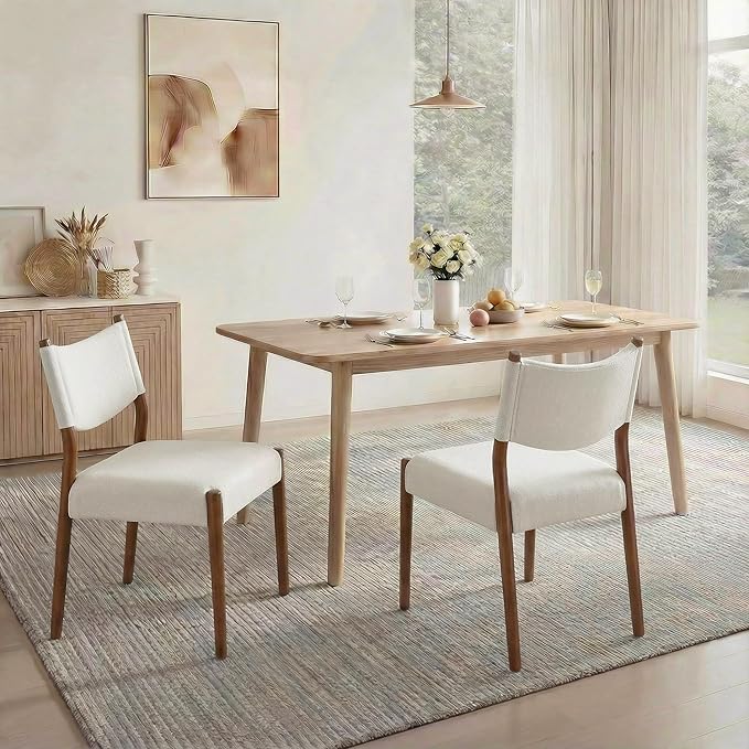 KISLOT Upholstered Dining Chairs Set of 2, Solid Wood Armless Kitchen Chairs with Soft Polyester Fabric, 18.9" Seat Height, Modern Dining Room Seating, 300 lbs Capacity, Linen