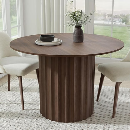 Casaphoria 46" Round Dining Table, Modern Wood Kitchen Table with Cylindrical Wide Bar Concave Base for Living Room & Dining Room, Easy Assembly Farmhouse Furniture for 4-6, Walnut