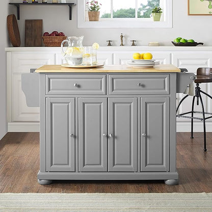 Crosley Furniture Alexandria Wood Top Rolling Kitchen Island Storage Cart, Microwave Stand, Spice Rack, Gray