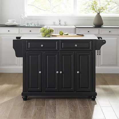 Crosley Furniture Cambridge Stone Top Rolling Kitchen Island Storage Cart, Microwave Stand, Spice Rack, Black