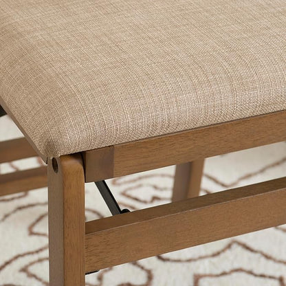 Linon Bennett Natural Folding Chair with Woven Rope Back and Linen Upholstered Seat Set of 2
