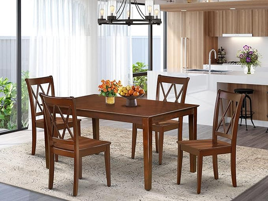 East West Furniture CACL5-MAH-W 5 Piece Kitchen Table Set for 4 Includes a Rectangle Dining Room Table and 4 Dining Chairs, 36x60 Inch, Mahogany