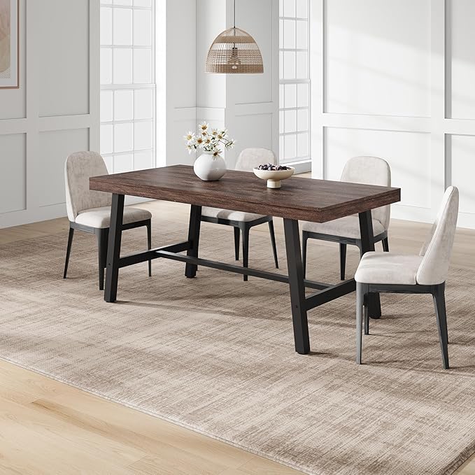 GarveeHome 63 Inch Apartment Kitchen Table for 4-6 People, Industrial Rectangular Table for Dining Room, Heavy Duty Metal Frame, Dark Rustic Birch