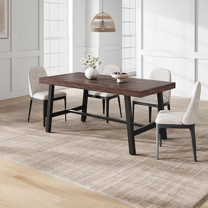 GarveeHome 63 Inch Apartment Kitchen Table for 4-6 People, Industrial Rectangular Table for Dining Room, Heavy Duty Metal Frame, Dark Rustic Birch