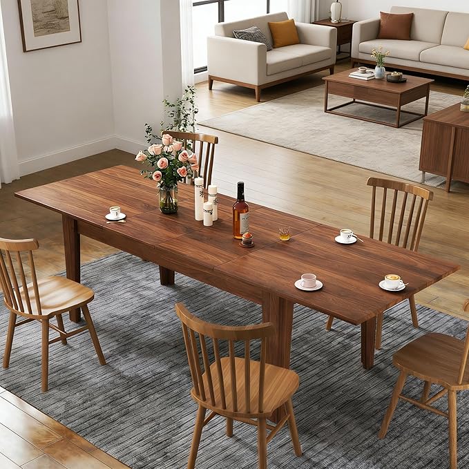 71" to 106" Expandable Dining Table, Modern Large Table for 6-10 People, Space-Saving Extendable Kitchen & Office Table, Brown