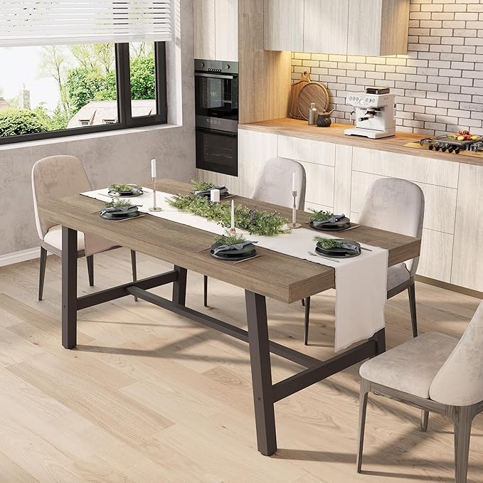 GarveeHome 63 Inch Small Space Dining Table for 4-6 People, Rectangular Kitchen Table for Apartment & Dining Room, Heavy Duty Metal Frame, Rustic Pear, Multipurpose Work Table