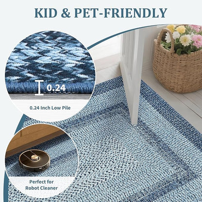 Washable Area Rug 6x9 Rug for Living Room Modern Area Rug for Bedroom Decor Blue Rug Geometric Area Rugs Bordered Non Slip Throw Rugs Stain Resistant Carpet for Nursery Dining Room 6'x9' Blue