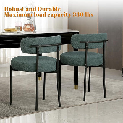 DYHOME Boucle Dining Chairs Set of 4, Upholstered Kitchen Dining Room Chairs, Side Chairs with Thick Cushions and Metal Legs for Kitchen Living Room, Green