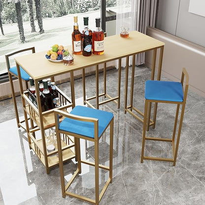 5-Piece Bar Height Table and Chairs Set - Gold Frame Bar Table with Storage & Sponge-Cushioned Chairs,Kitchen Table, Kitchen Island Seating, or Dining Table Set (Gold,Light Beige,Navy Multi)