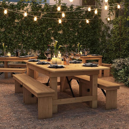 Flash Furniture HERCULES 7' x 40" Rectangular Antique Rustic Solid Pine Folding Farm Table, Light Natural