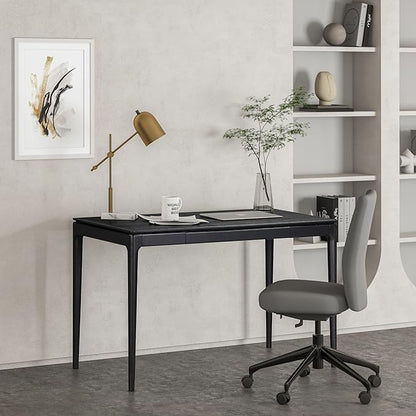 NTC Mingle Modern Wooden Rectangle Desk Table with Hidden Drawer – Waterproof & Heat Resistant, Burnt Black