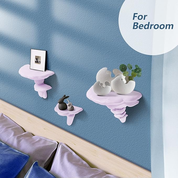 UITWMKTG 3 Pack Mushroom Shelves Floating Shelf Cottage Core Wall Decor Cute Hanging Shelf for Home Living Room Bedroom Kitchen Unique Wall Decor Pink
