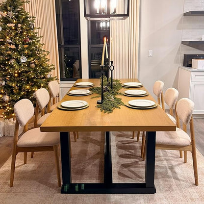 Wooden Dining Chairs Set of 4, Farmhouse Boucle Upholstered Kitchen Chairs, Step-By-Step Video Guide for Assembly, Cream