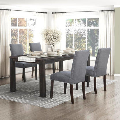 Lexicon Upholstered Dining Chairs Set of 2 - Soft Durable Fabric Armless High Back Kitchen Modern Dining Room Chairs for 2, Nailhead Trim Side, Brushed Brown Sturdy Wooden Frame, Easy Assembly, Gray