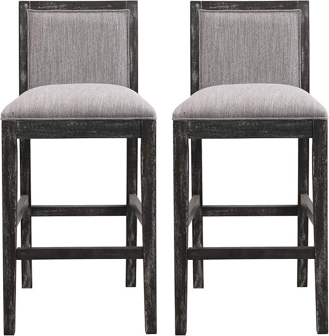 30.5 Inch Height Bar Stools Set of 2, Rubber Wood Frame,Fabric Sponge Cushion and Upholstered Barstools, Retro Bar Chairs Suitable for Kitchen Island,Bedroom,Dining Room.