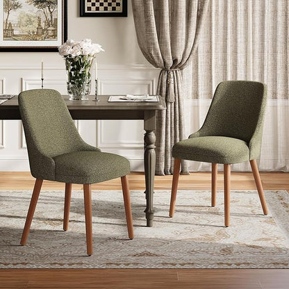 MALOL Dining Chairs Set of 2, Upholstered Dining Room Chair with Wood Legs, High-Back Padded Kitchen Chairs for Dining Room/Restaurant/Cafe, Green