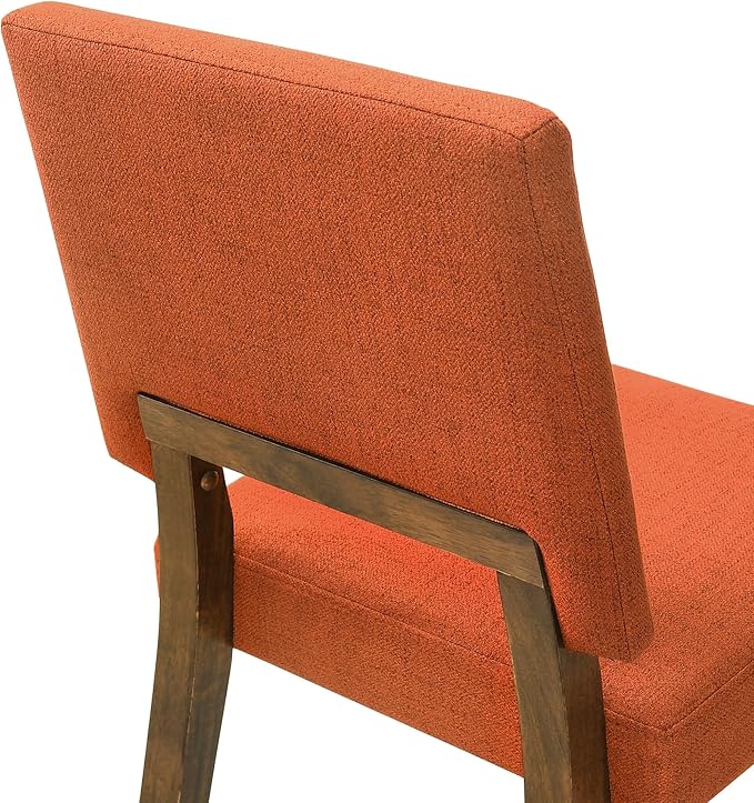 Armen Living Channell Wood Dining Chair in Walnut Finish with Orange Fabric - Set of 2