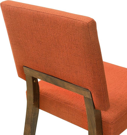 Armen Living Channell Wood Dining Chair in Walnut Finish with Orange Fabric - Set of 2