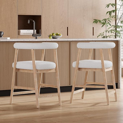 Merax 2-Piece Wooden Farmhouse Counter Height Dining Coffee Bar Stool with Durable Legs, Upholstered Cruved Dinning Arm Chair for Kitchen Island, Set of 2, Natural