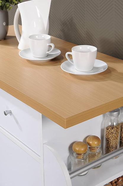 Hodedah Import Kitchen Island with Spice Rack and Towel Rack, White,