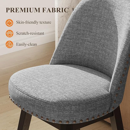 MALOL Swivel Bar Stools Set of 3, Upholstered Fabric Mid Century Mondern Barstools, 26 inch Counter Height Bar Chairs with Solid Back and Wood Legs, for Kitchen Island，Dark Grey