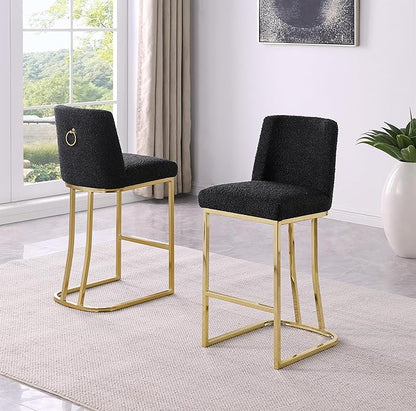 Modern Chairs Set of 2, Chrome Side Chairs & Counter Stools with Ring Pull Back, Luxury Upholstered Chairs for Kitchen Island, Dining Room & Home Bar (Velvet, Black/Gold, Counter Height Chair)