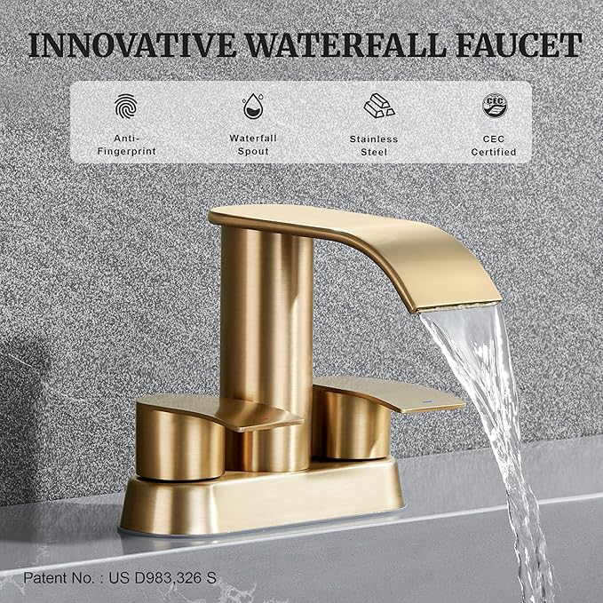 Ultimate Unicorn Bathroom Faucet for Sink Champagne Bronze, 4 Inch Bathroom Faucet for 3 Hole or 2 Hole, 2 Handle Waterfall Faucets with Pop up Drain, Centerset Faucets for RV Counter