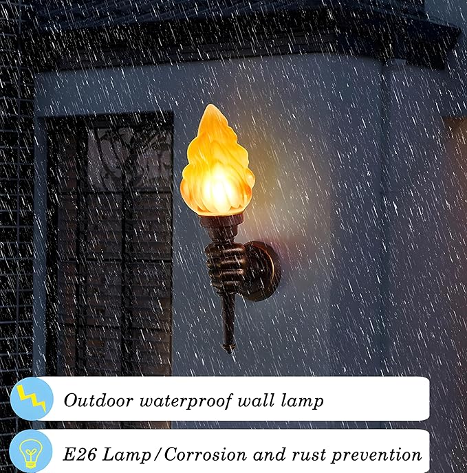 MIXL- Vintage Wall Sconces, IP55 Waterproof Art Deco Wall Lights,1-Light Outdoor Torch Patio Light, Creative Outdoor Wall Lamp for Garage, Hallway, Porch, Bedroom (Left Hand)