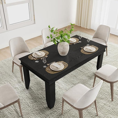 GarveeHome Farmhouse Dining Table for 6-8 People, 71 in Long Kitchen Tables with Wooden Sturdy Frame, 6 ft Large Rectangular Dinner Table for Dining Room, Kitchen, Black, 63" Non-extendable