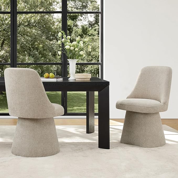 KISLOT Swivel Dining Chairs Set of 4, Upholstered Mid Century Modern Deskchair with High Back, Linen Fabric Kitchen Chairs for Dining Room, Bedroom, Dressing Room, Khaki