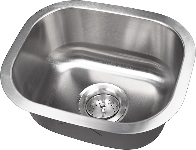 MSI 14 Inch Undermount Single Bowl 18 Gauge Stainless Steel Kitchen Bar Sink and Strainer