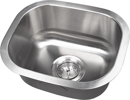 MSI 14 Inch Undermount Single Bowl 18 Gauge Stainless Steel Kitchen Bar Sink and Strainer