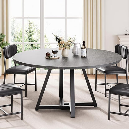 Jocoevol 42“ Round Kitchen Dining Room Table for 2-4, Circle Dining Dinner Table with Pedestal Metal Frame, Space Saving Wood Industrial Furniture for Small Space (Black, 42IN)
