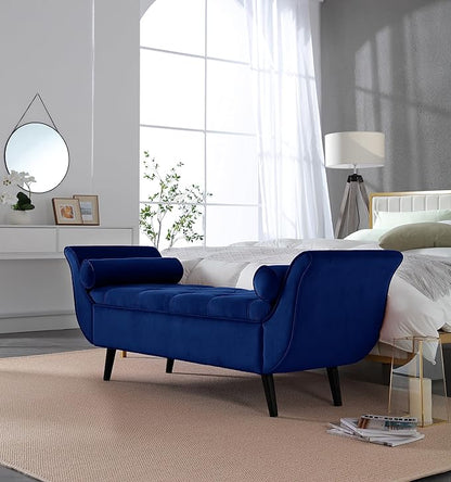 Modern Ottoman Bench with Storage, Upholstered Footstool for Bedroom Living Room Hallway, Bedside Pouf Toy Storage Ottoman Footrest, Versatile Storage Chest Bench Seat,Navy-Velvet
