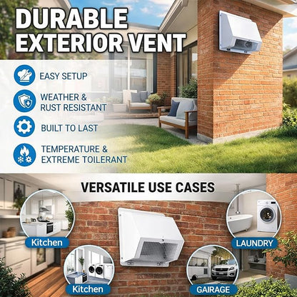 8 Inch Hooded Wall Vent, Outdoor Wall Exhaust Vent Cover Wall Cap with Screen & Backdraft Damper, White Galvanized Steel Exterior Vent for Range Hood Bathroom Garage HVAC Duct