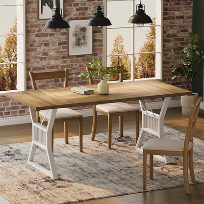 70.8 Inch Dining Table for 4-6 People, Farmhouse Wood Table with Metal Leg, Rectangle Kitchen Tables for Dining Room, Living Room, Conference Room, Breakroom, Walnut Color and White