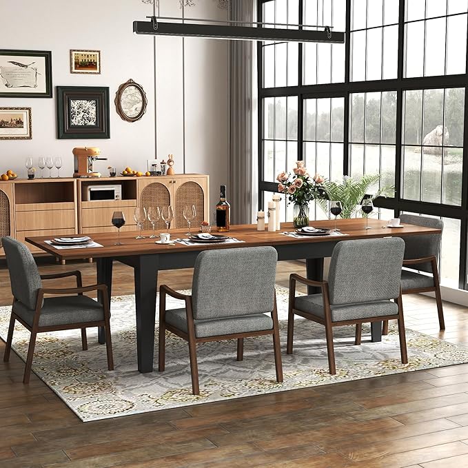 ODC 71" to 106" Extendable Dining Table, Expandable Large Kitchen Table Seats 6-10 People, Space-Saving Woodgrain Dining Room Table & Home Office Conference Desk, Walnut and Black