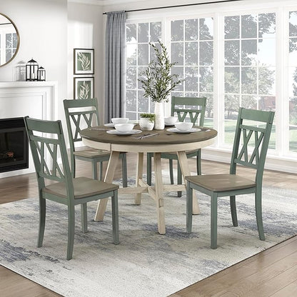 Lexicon Farmhouse Wood Dining Chair, Set of 2, Double Cross Back, Rustic Armless Chairs, Kitchen and Dining Room Furniture, Two-Tone Finish (Greywash and Antique Teal)
