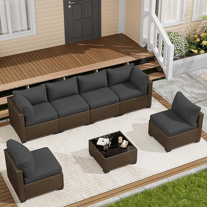 LOUVIXA 7 Piece Outdoor Patio Furniture Set, Outdoor Sectional Sofa, Wicker Rattan Patio Furniture, Patio Conversation Set with Coffee Table & Cushions