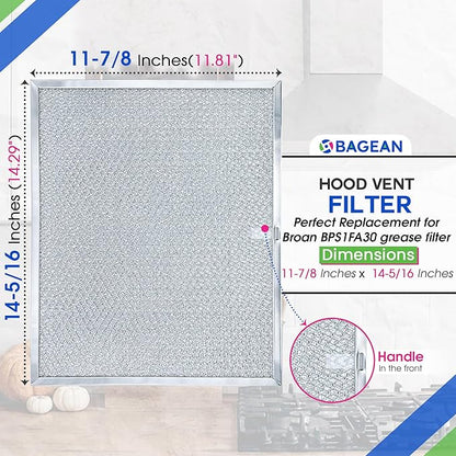 Bagean Stove Hood Vent Filter 11.8" x 14.3" BPS1FA30 - Compatible with NuTone Allure & Broan Range Hood Filter Replacement 99010299 - Fits QS1 QS2 30" Hoods - Blocks Grease & Filters Oven Air (1-Pk)