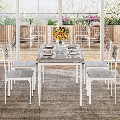 GarveeHome 5 Piece Dining Table Set, Industrial Style Dining Table and Chairs Set for 4, Kitchen Table Set for Dining Room Kitchen Apartment, Grey