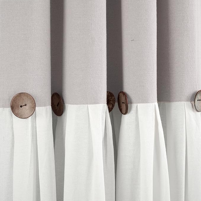 Lush Decor Linen Button Window Curtain Panel, Single, 40" W x 84" L, Gray & White - Country Curtains - Rustic Decor - Color Block Modern Farmhouse Curtains For Living Room, Bedroom & Dining Room