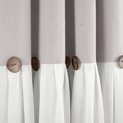 Lush Decor Linen Button Window Curtain Panel, Single, 40" W x 84" L, Gray & White - Country Curtains - Rustic Decor - Color Block Modern Farmhouse Curtains For Living Room, Bedroom & Dining Room