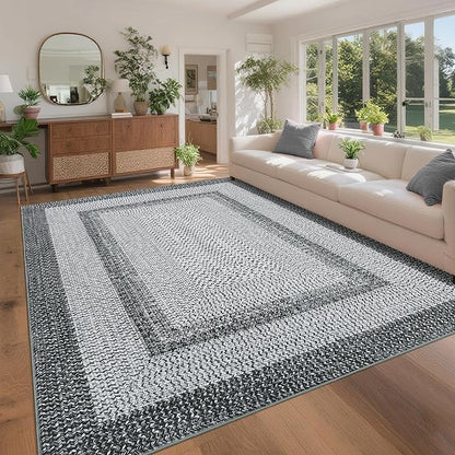 Washable Area Rug 10x13 Rug for Living Room Modern Rugs for Bedroom Grey Rug Imitation Braided Large Area Rug Non Slip Throw Rugs Stain Resistant Carpet for Nursery Dining Room 10'x13' Grey