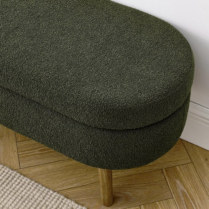 Modern Ottoman Bench with Storage - Versatile Bedside Pouf, Footstool, Toy Storage Ottoman for Bedroom, Living Room, Hallway Entryway, Multi-Use Furniture,Green-Foam
