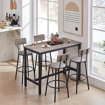 Grey Industrial Bar Height Table and Chairs Set - 5-Piece Bar Table & Chairs Set, Perfect as Kitchen Table, Small Dining Table with Chairs, or Kitchen Island Seating