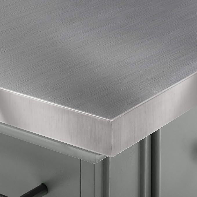 Crosley Furniture Julia Stainless Steel Top Kitchen Island with Storage Drawers, Shelves, and Spice Rack, Gray